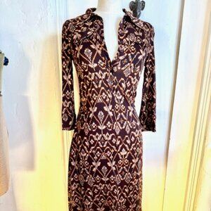 Fabulous and Flattering Diane Von Furstenberg Silk Brown Aztec Print Dress Sz 2